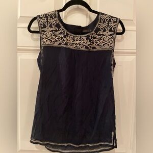 THML Gauzy Embroidered Sleeveless Tunic Navy Spring Summer M